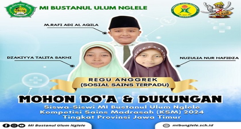 RAIH JUARA 2 TINGKAT KABUPATEN DALAM AJANG KOMPETENSI SAINS MADRASAH (KSM), SISWA/I BERPRESTASI MI BUSTANUL ULUM SIAP MAJU KE TINGKAT PROVINSI