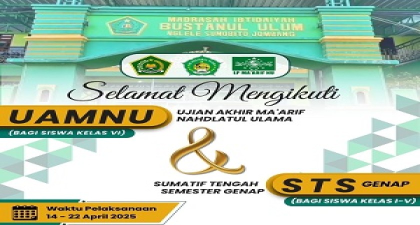 SELAMAT MENEMPUH UJIAN UAMNU BAGI KELAS 6 DAN STS BAGI KELAS 1 S/D 5