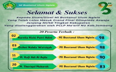 EMPAT PESERTA DIDIK MI BUSTANUL ULUM NGLELE LOLOS GRAND FINAL OLIMPIADE ASWAJA